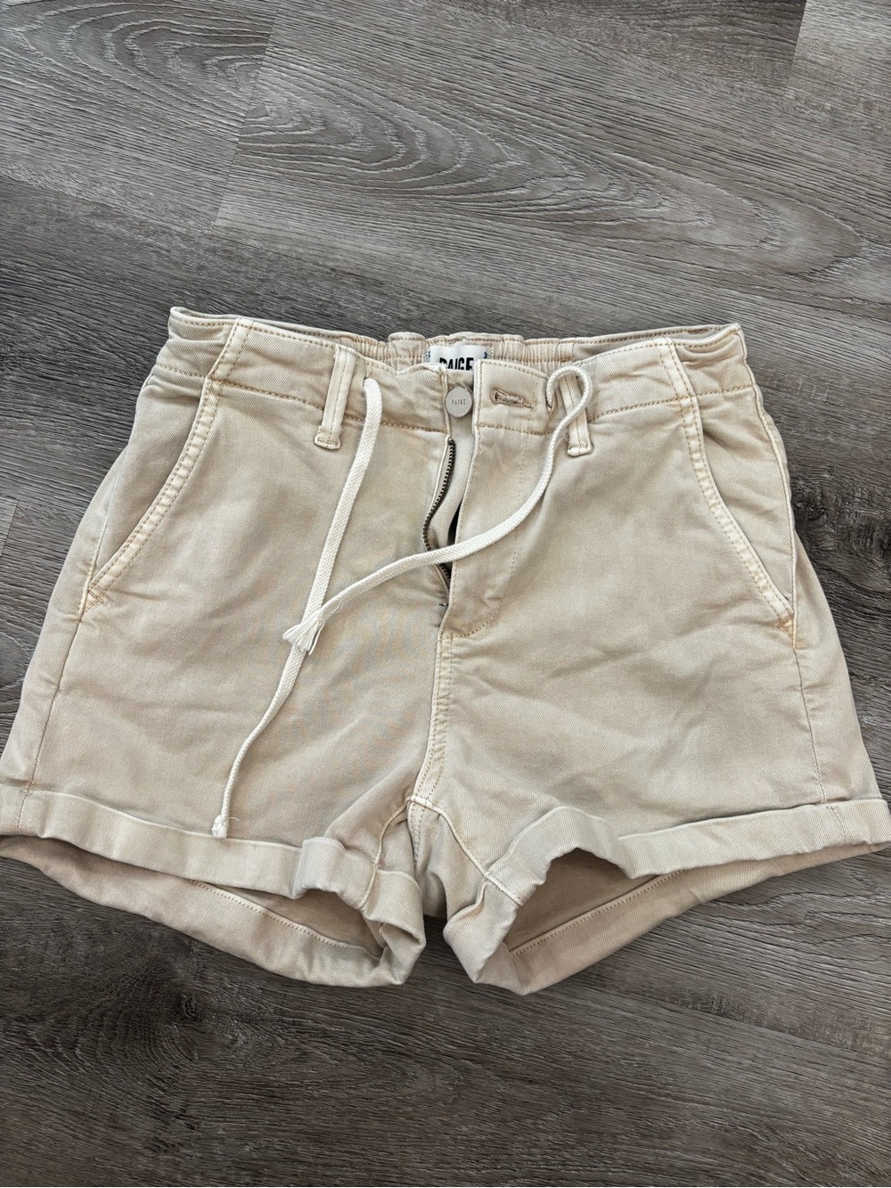 PAIGE Vintage warm sand Christy shorts Beige Drawstring Cotton Blend Shorts